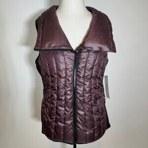 NWT Calvin Klein Performance Maroon Quilted Puffer Vest Funnel Neck Womens Large